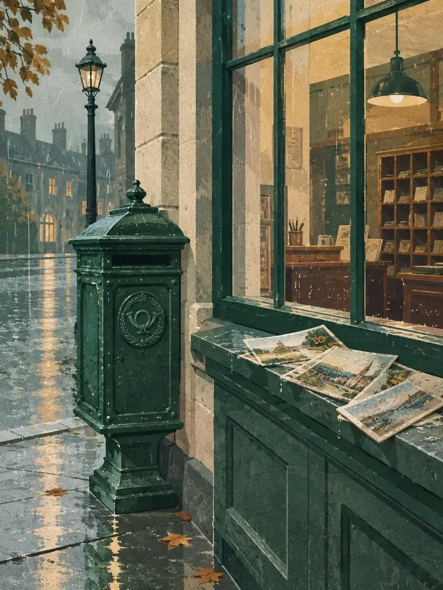下雨天的明信片 短剧封面 《下雨天的明信片》封面插画:她开始盼下雨,只为收到一张没署名的问候。